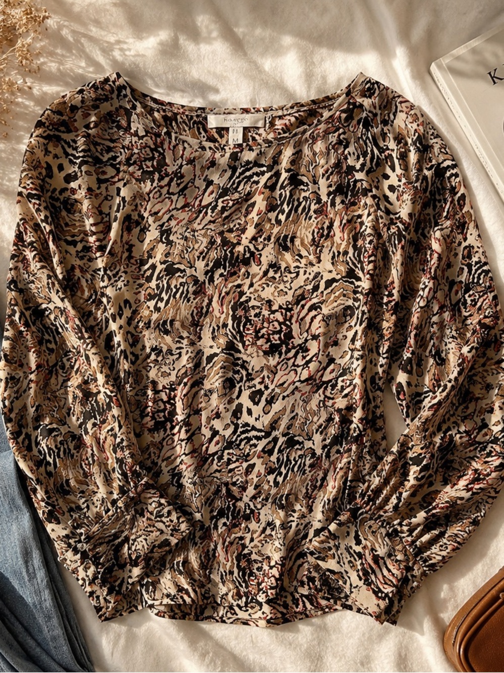 Maurices Animal Print Blouse Medium Neutral Leopard Boho Career Casual Top
